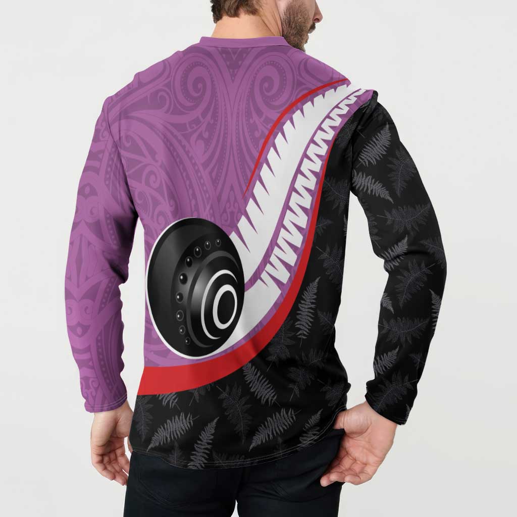 Personalised Aotearoa Lawn Bowls Button Sweatshirt Maori and Silver Fern Sporty Style Pink Color LT03 - Polynesian Pride