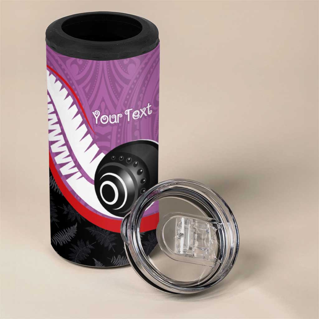 Personalised Aotearoa Lawn Bowls 4 in 1 Can Cooler Tumbler Maori and Silver Fern Sporty Style Pink Color - Polynesian Pride
