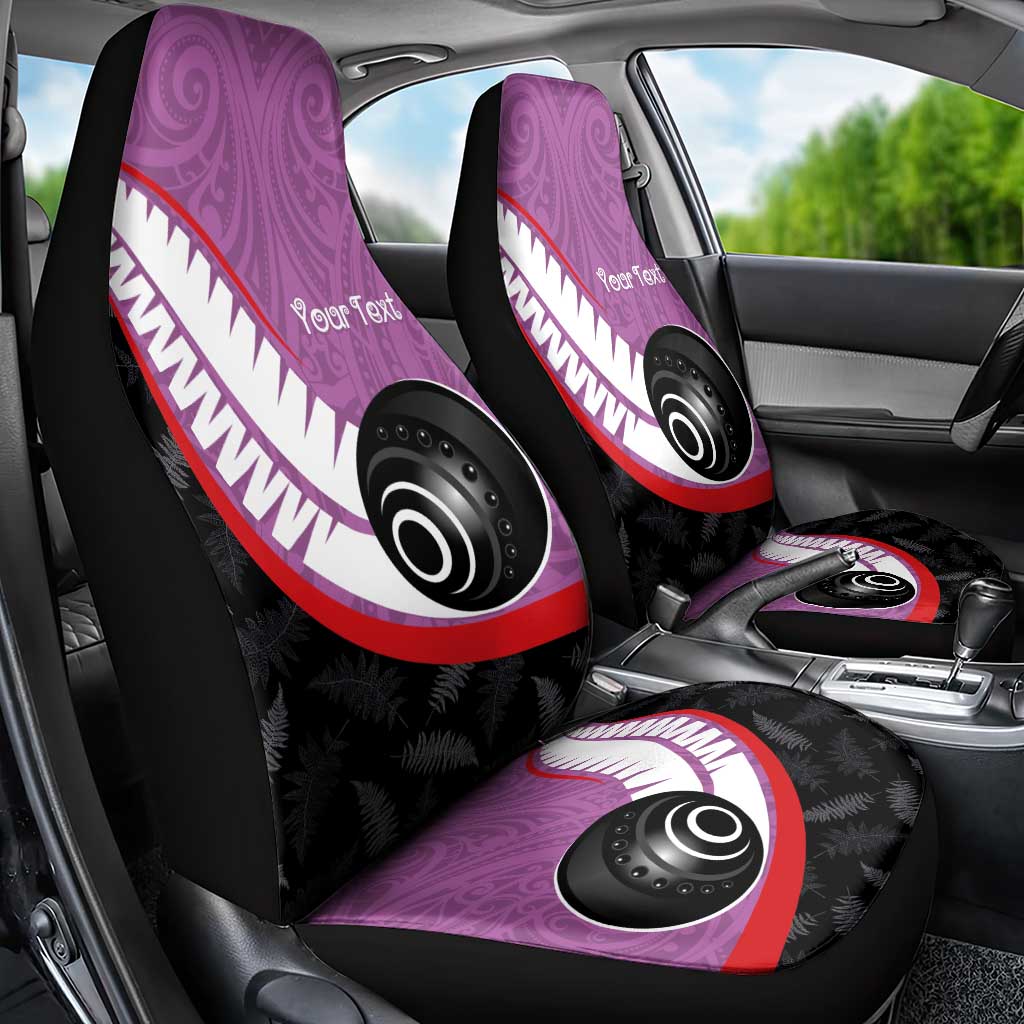Personalised Aotearoa Lawn Bowls Car Seat Cover Maori and Silver Fern Sporty Style Pink Color - Polynesian Pride