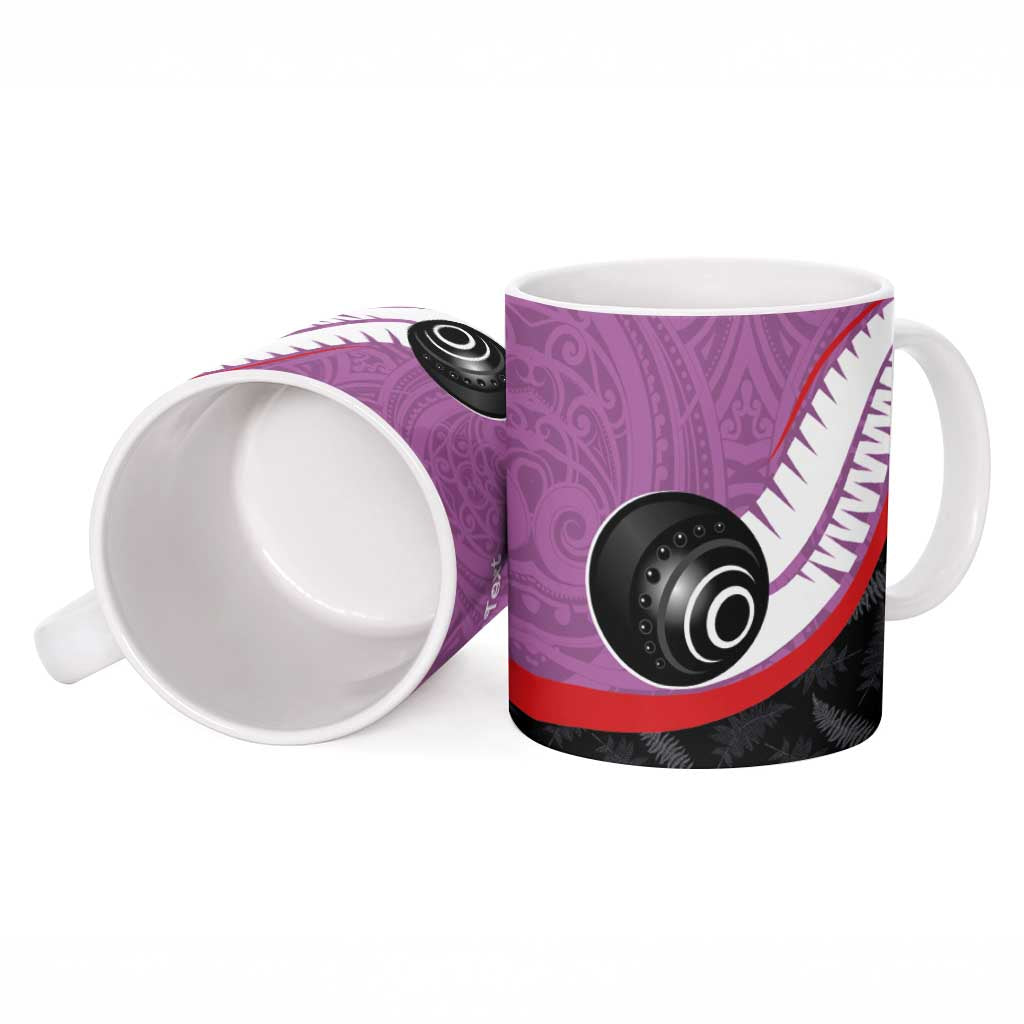 Personalised Aotearoa Lawn Bowls Ceramic Mug Maori and Silver Fern Sporty Style Pink Color LT03 - Polynesian Pride
