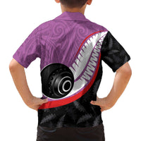 Personalised Aotearoa Lawn Bowls Family Matching Off The Shoulder Long Sleeve Dress and Hawaiian Shirt Maori and Silver Fern Sporty Style Pink Color LT03 - Polynesian Pride