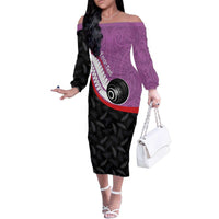 Personalised Aotearoa Lawn Bowls Family Matching Off The Shoulder Long Sleeve Dress and Hawaiian Shirt Maori and Silver Fern Sporty Style Pink Color LT03 Mom's Dress Pink - Polynesian Pride