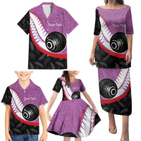 Personalised Aotearoa Lawn Bowls Family Matching Puletasi and Hawaiian Shirt Maori and Silver Fern Sporty Style Pink Color - Polynesian Pride