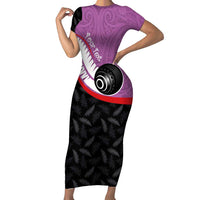 Personalised Aotearoa Lawn Bowls Family Matching Short Sleeve Bodycon Dress and Hawaiian Shirt Maori and Silver Fern Sporty Style Pink Color LT03 Mom's Dress Pink - Polynesian Pride