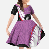 Personalised Aotearoa Lawn Bowls Family Matching Summer Maxi Dress and Hawaiian Shirt Maori and Silver Fern Sporty Style Pink Color LT03 Daughter's Dress Pink - Polynesian Pride