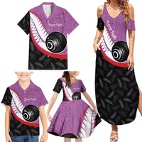 Personalised Aotearoa Lawn Bowls Family Matching Summer Maxi Dress and Hawaiian Shirt Maori and Silver Fern Sporty Style Pink Color LT03 - Polynesian Pride