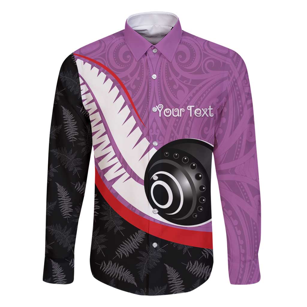Personalised Aotearoa Lawn Bowls Family Matching Summer Maxi Dress and Hawaiian Shirt Maori and Silver Fern Sporty Style Pink Color LT03 Dad's Shirt - Long Sleeve Pink - Polynesian Pride