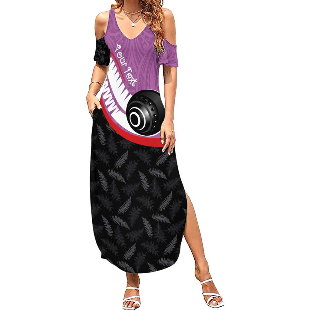 Personalised Aotearoa Lawn Bowls Family Matching Summer Maxi Dress and Hawaiian Shirt Maori and Silver Fern Sporty Style Pink Color LT03 Mom's Dress Pink - Polynesian Pride