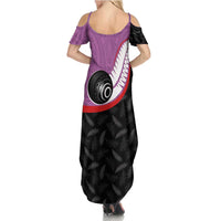 Personalised Aotearoa Lawn Bowls Family Matching Summer Maxi Dress and Hawaiian Shirt Maori and Silver Fern Sporty Style Pink Color LT03 - Polynesian Pride