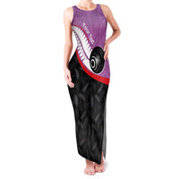 Personalised Aotearoa Lawn Bowls Family Matching Tank Maxi Dress and Hawaiian Shirt Maori and Silver Fern Sporty Style Pink Color - Polynesian Pride