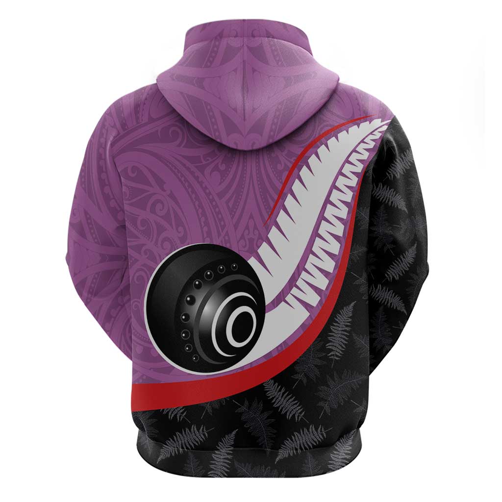 Personalised Aotearoa Lawn Bowls Hoodie Maori and Silver Fern Sporty Style Pink Color - Polynesian Pride