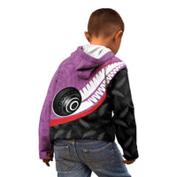 Personalised Aotearoa Lawn Bowls Kid Hoodie Maori and Silver Fern Sporty Style Pink Color - Polynesian Pride