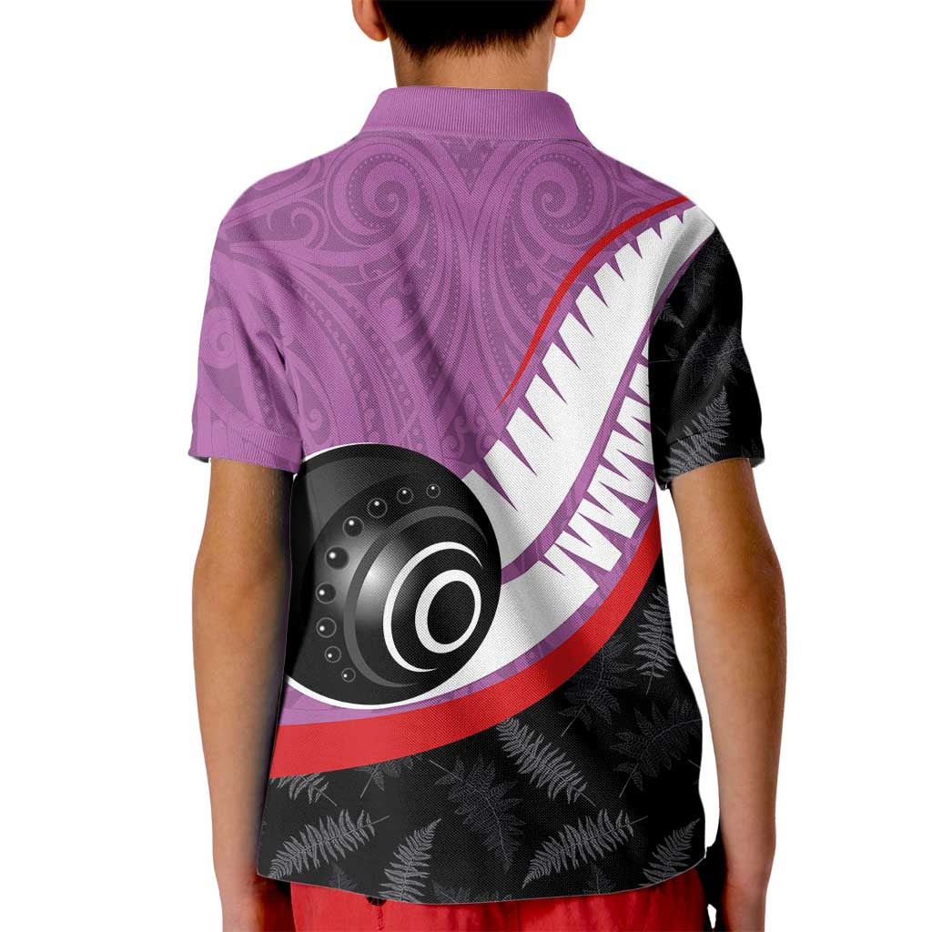 Personalised Aotearoa Lawn Bowls Kid Polo Shirt Maori and Silver Fern Sporty Style Pink Color LT03 - Polynesian Pride