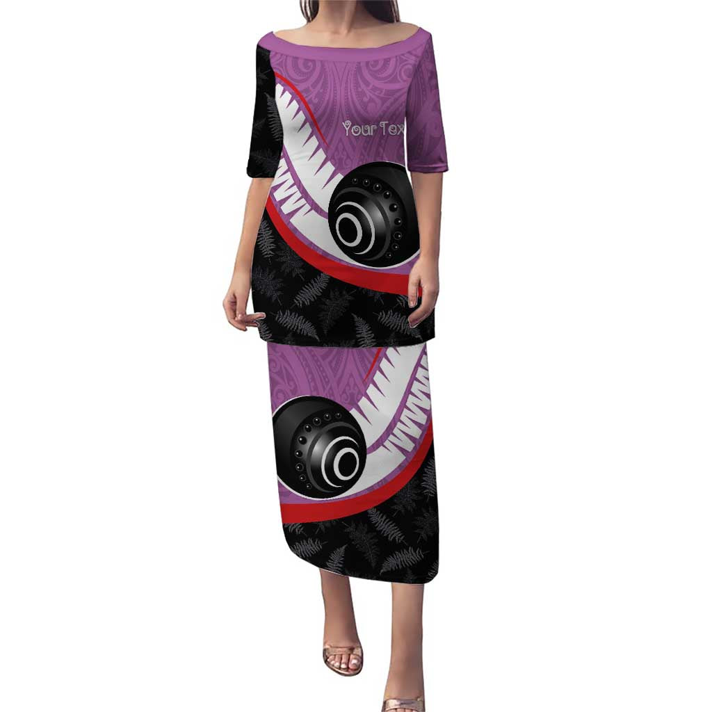 Personalised Aotearoa Lawn Bowls Puletasi Maori and Silver Fern Sporty Style Pink Color LT03 Long Dress Pink - Polynesian Pride
