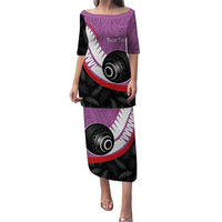 Personalised Aotearoa Lawn Bowls Puletasi Maori and Silver Fern Sporty Style Pink Color LT03 Long Dress Pink - Polynesian Pride