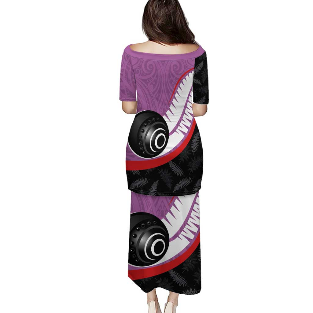 Personalised Aotearoa Lawn Bowls Puletasi Maori and Silver Fern Sporty Style Pink Color LT03 - Polynesian Pride
