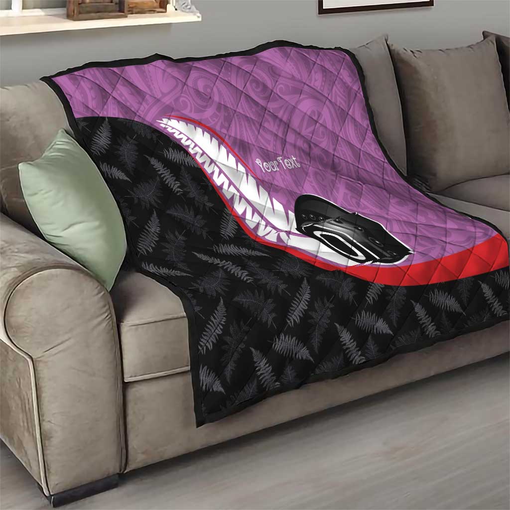 Personalised Aotearoa Lawn Bowls Quilt Maori and Silver Fern Sporty Style Pink Color - Polynesian Pride