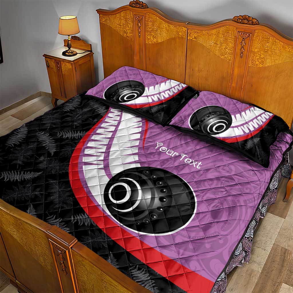 Personalised Aotearoa Lawn Bowls Quilt Bed Set Maori and Silver Fern Sporty Style Pink Color LT03 - Polynesian Pride
