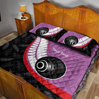Personalised Aotearoa Lawn Bowls Quilt Bed Set Maori and Silver Fern Sporty Style Pink Color LT03 - Polynesian Pride