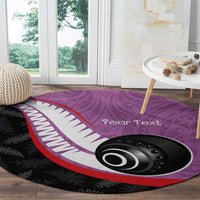 Personalised Aotearoa Lawn Bowls Round Carpet Maori and Silver Fern Sporty Style Pink Color LT03 - Polynesian Pride