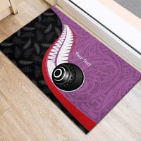 Personalised Aotearoa Lawn Bowls Rubber Doormat Maori and Silver Fern Sporty Style Pink Color LT03 - Polynesian Pride