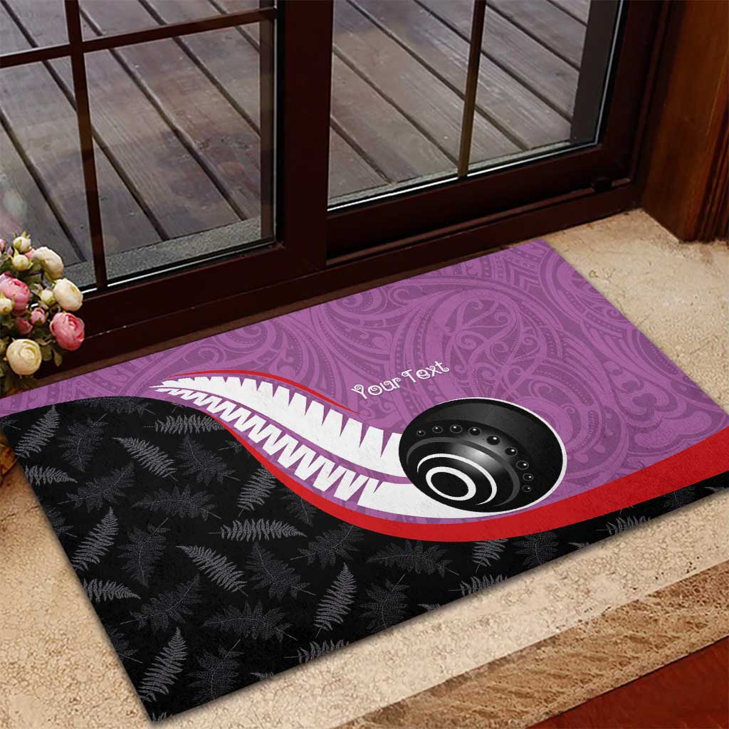 Personalised Aotearoa Lawn Bowls Rubber Doormat Maori and Silver Fern Sporty Style Pink Color LT03 - Polynesian Pride