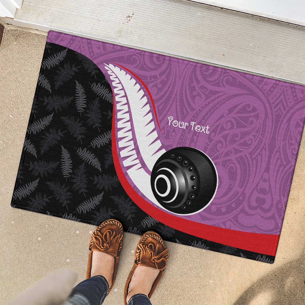 Personalised Aotearoa Lawn Bowls Rubber Doormat Maori and Silver Fern Sporty Style Pink Color LT03 - Polynesian Pride