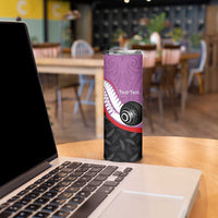 Personalised Aotearoa Lawn Bowls Skinny Tumbler Maori and Silver Fern Sporty Style Pink Color - Polynesian Pride