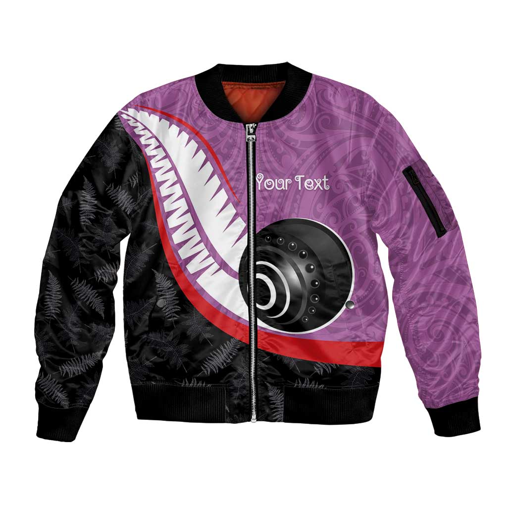 Personalised Aotearoa Lawn Bowls Sleeve Zip Bomber Jacket Maori and Silver Fern Sporty Style Pink Color LT03 Unisex Pink - Polynesian Pride