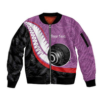Personalised Aotearoa Lawn Bowls Sleeve Zip Bomber Jacket Maori and Silver Fern Sporty Style Pink Color LT03 Unisex Pink - Polynesian Pride