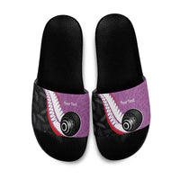 Personalised Aotearoa Lawn Bowls Slide Sandals Maori and Silver Fern Sporty Style Pink Color LT03 Pink - Polynesian Pride