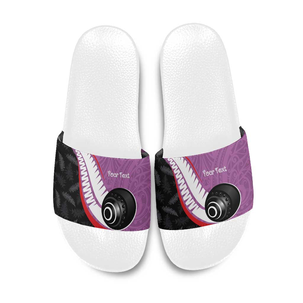 Personalised Aotearoa Lawn Bowls Slide Sandals Maori and Silver Fern Sporty Style Pink Color LT03 Pink - Polynesian Pride