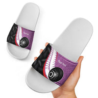 Personalised Aotearoa Lawn Bowls Slide Sandals Maori and Silver Fern Sporty Style Pink Color LT03 - Polynesian Pride
