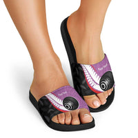 Personalised Aotearoa Lawn Bowls Slide Sandals Maori and Silver Fern Sporty Style Pink Color LT03 - Polynesian Pride