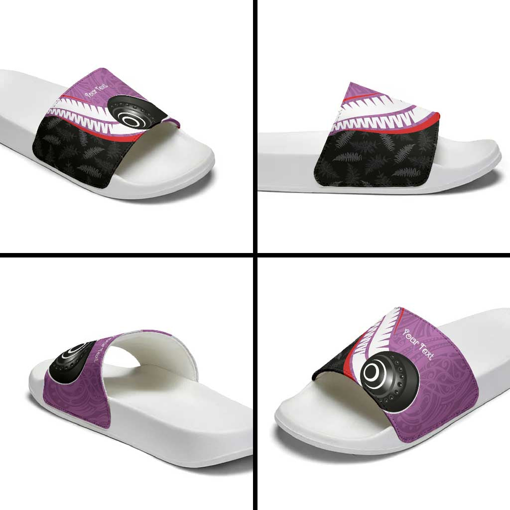 Personalised Aotearoa Lawn Bowls Slide Sandals Maori and Silver Fern Sporty Style Pink Color LT03 - Polynesian Pride
