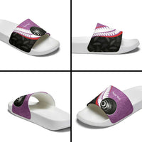 Personalised Aotearoa Lawn Bowls Slide Sandals Maori and Silver Fern Sporty Style Pink Color LT03 - Polynesian Pride