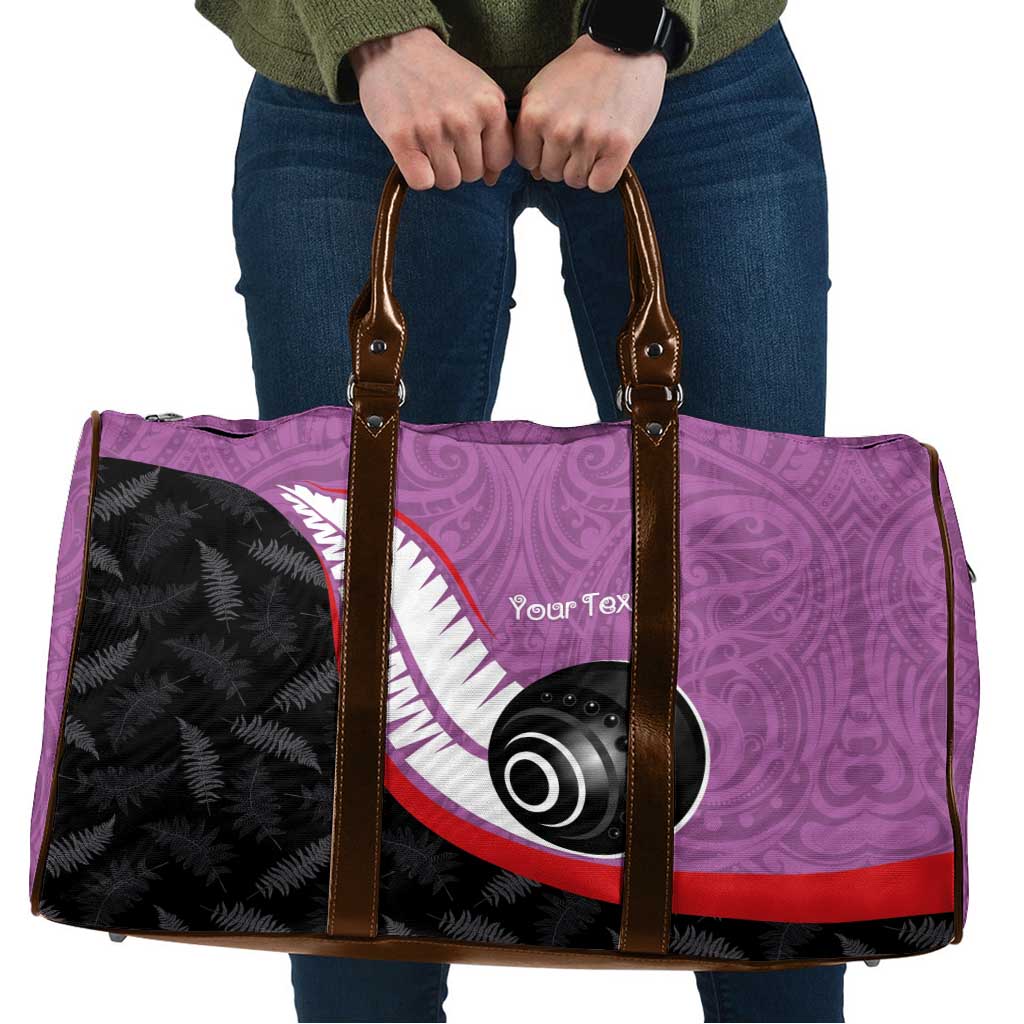 Personalised Aotearoa Lawn Bowls Travel Bag Maori and Silver Fern Sporty Style Pink Color - Polynesian Pride