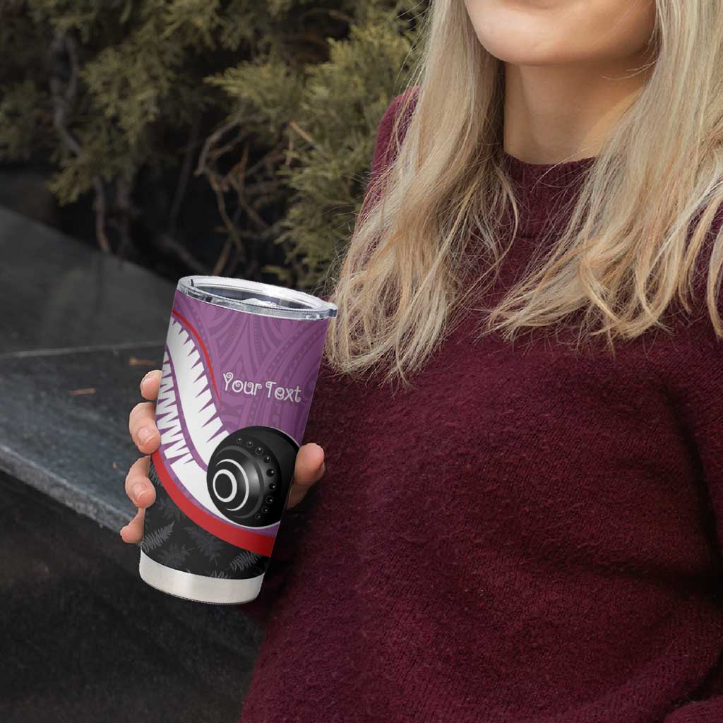 Personalised Aotearoa Lawn Bowls Tumbler Cup Maori and Silver Fern Sporty Style Pink Color - Polynesian Pride