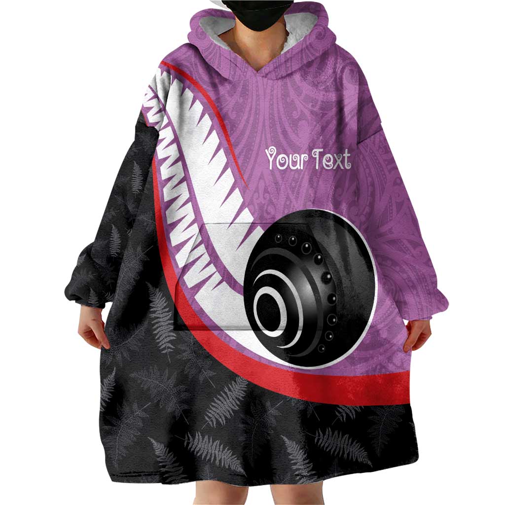 Personalised Aotearoa Lawn Bowls Wearable Blanket Hoodie Maori and Silver Fern Sporty Style Pink Color - Polynesian Pride