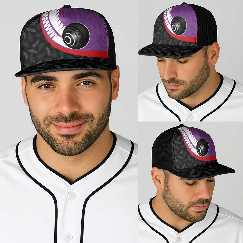 Aotearoa Lawn Bowls Baseball Net Cap Maori and Silver Fern Sporty Style Purple Color LT03 - Polynesian Pride