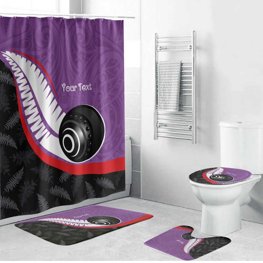 Personalised Aotearoa Lawn Bowls Bathroom Set Maori and Silver Fern Sporty Style Purple Color LT03 Bathroom Set (4 pcs) Purple - Polynesian Pride