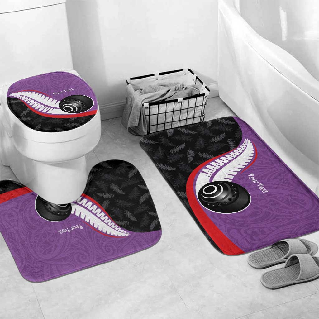 Personalised Aotearoa Lawn Bowls Bathroom Set Maori and Silver Fern Sporty Style Purple Color LT03 Mat Set Only (3 pcs) One Size Purple - Polynesian Pride