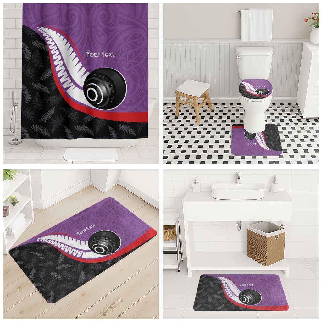 Personalised Aotearoa Lawn Bowls Bathroom Set Maori and Silver Fern Sporty Style Purple Color LT03 - Polynesian Pride
