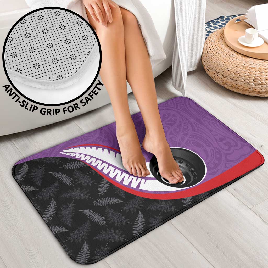 Personalised Aotearoa Lawn Bowls Bathroom Set Maori and Silver Fern Sporty Style Purple Color LT03 - Polynesian Pride