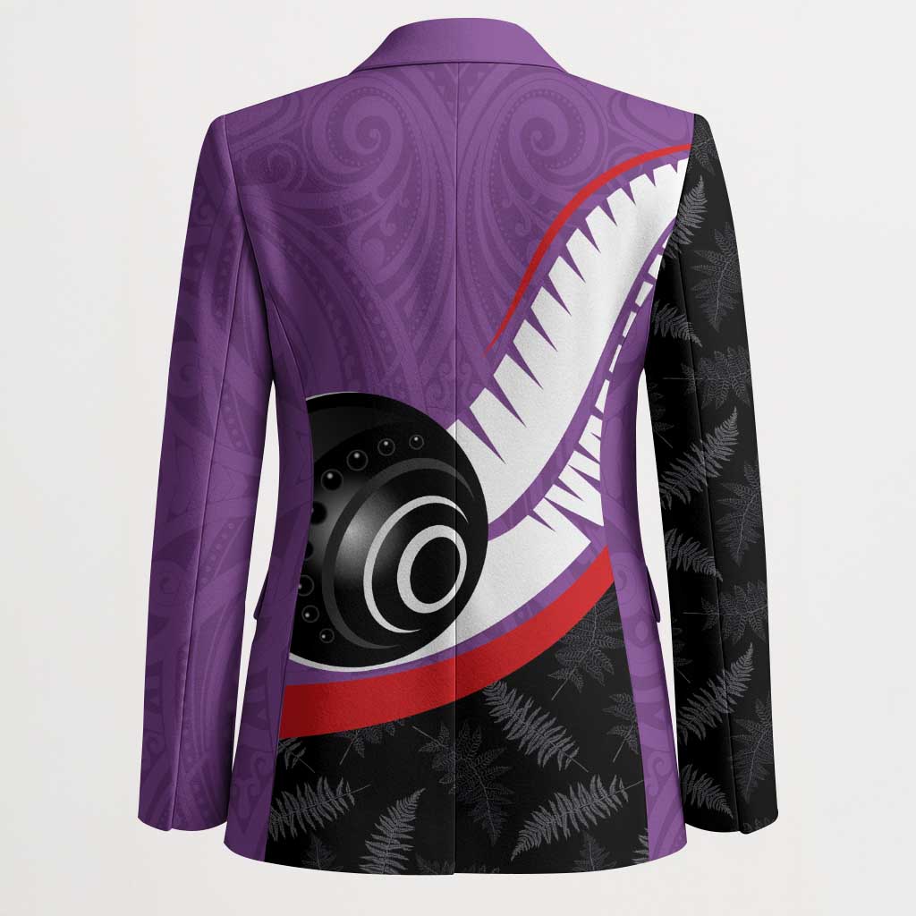 Personalised Aotearoa Lawn Bowls Blazer Maori and Silver Fern Sporty Style Purple Color LT03 - Polynesian Pride