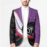 Personalised Aotearoa Lawn Bowls Blazer Maori and Silver Fern Sporty Style Purple Color LT03 - Polynesian Pride