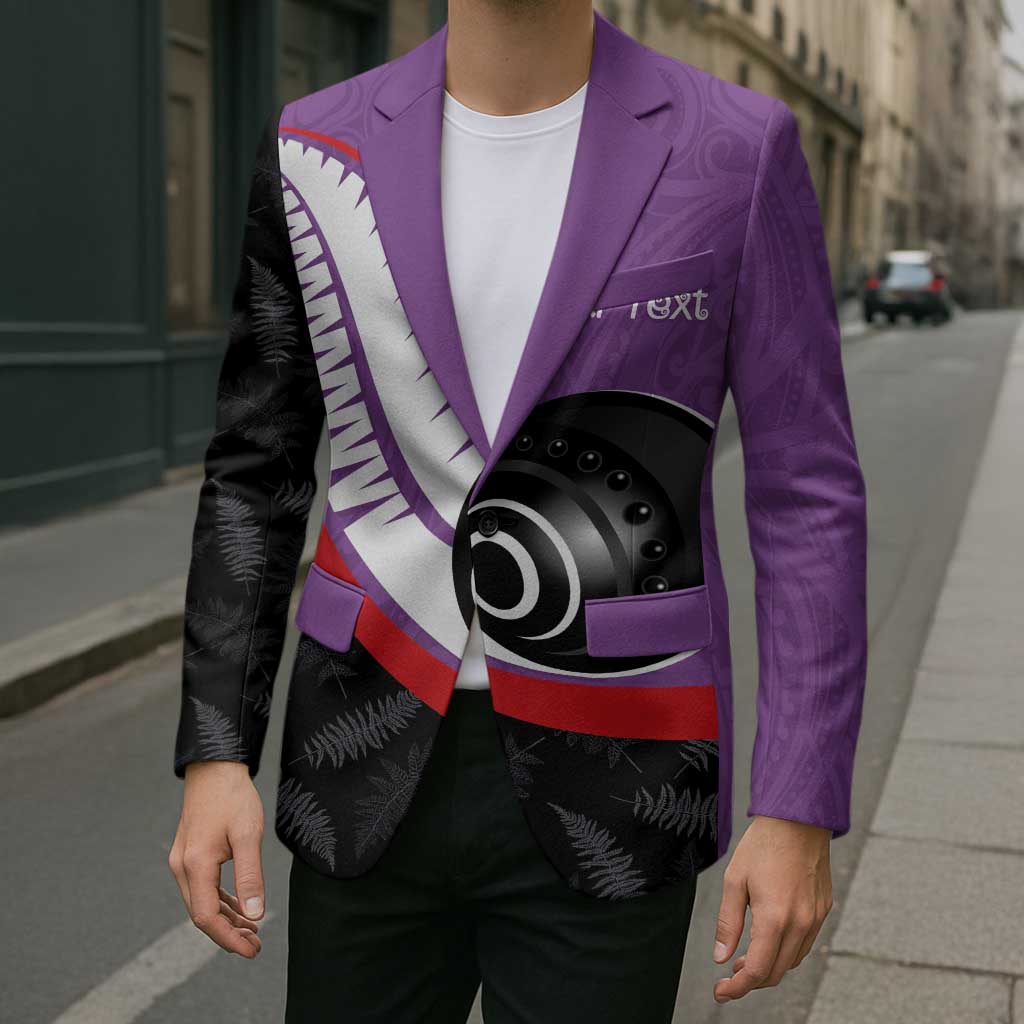 Personalised Aotearoa Lawn Bowls Blazer Maori and Silver Fern Sporty Style Purple Color LT03 - Polynesian Pride