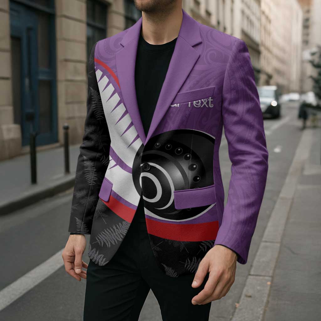 Personalised Aotearoa Lawn Bowls Blazer Maori and Silver Fern Sporty Style Purple Color LT03 - Polynesian Pride