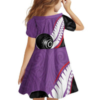 Personalised Aotearoa Lawn Bowls Family Matching Long Sleeve Bodycon Dress and Hawaiian Shirt Maori and Silver Fern Sporty Style Purple Color LT03 - Polynesian Pride