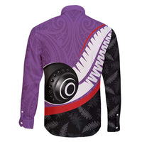 Personalised Aotearoa Lawn Bowls Family Matching Long Sleeve Bodycon Dress and Hawaiian Shirt Maori and Silver Fern Sporty Style Purple Color LT03 - Polynesian Pride